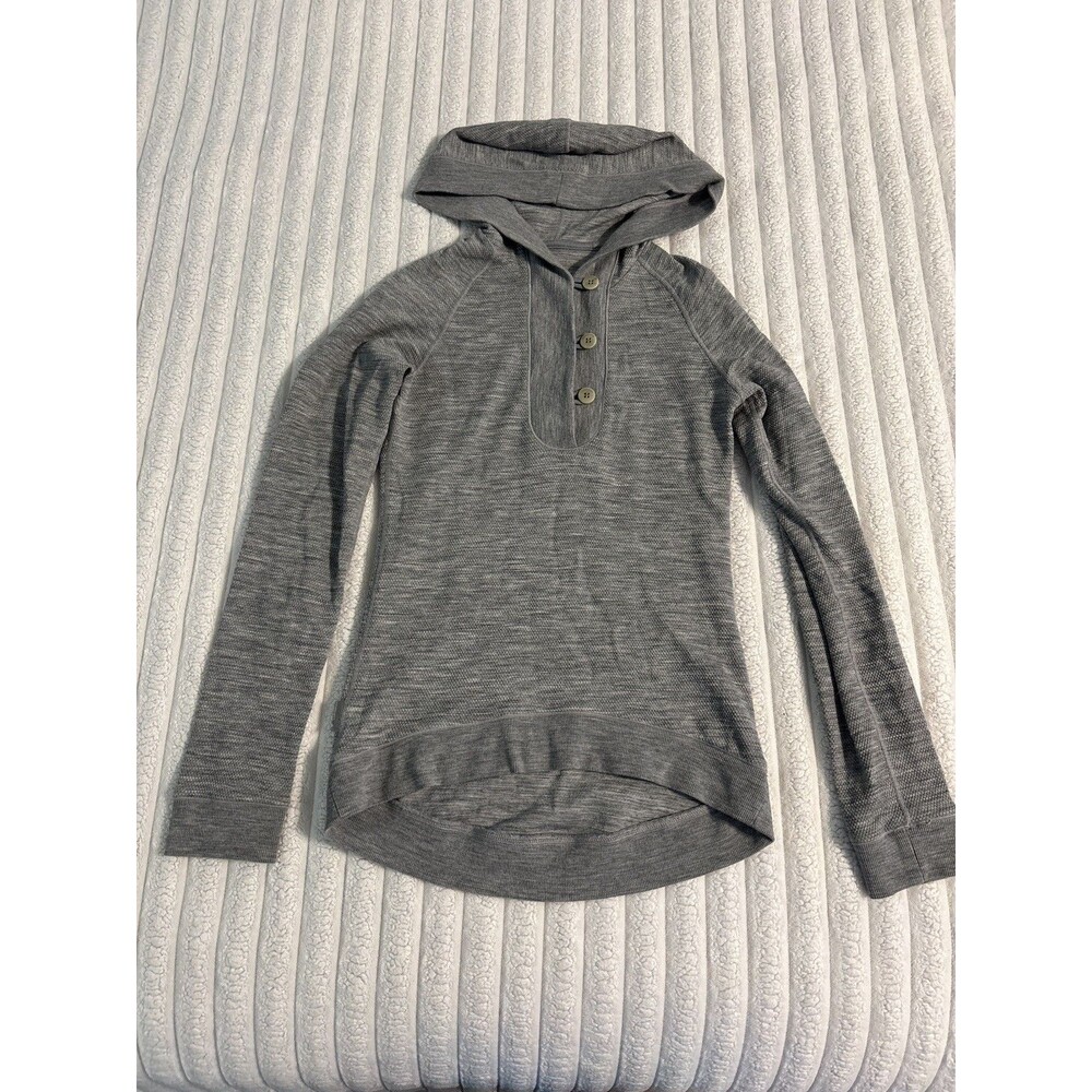 Icebreaker Crave Sweater Hoodie Womens small gray Merino Wool Pullover button